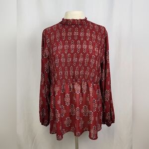 Clover + Scout Burgundy Long Sleeve Boho Blouse Size 1X